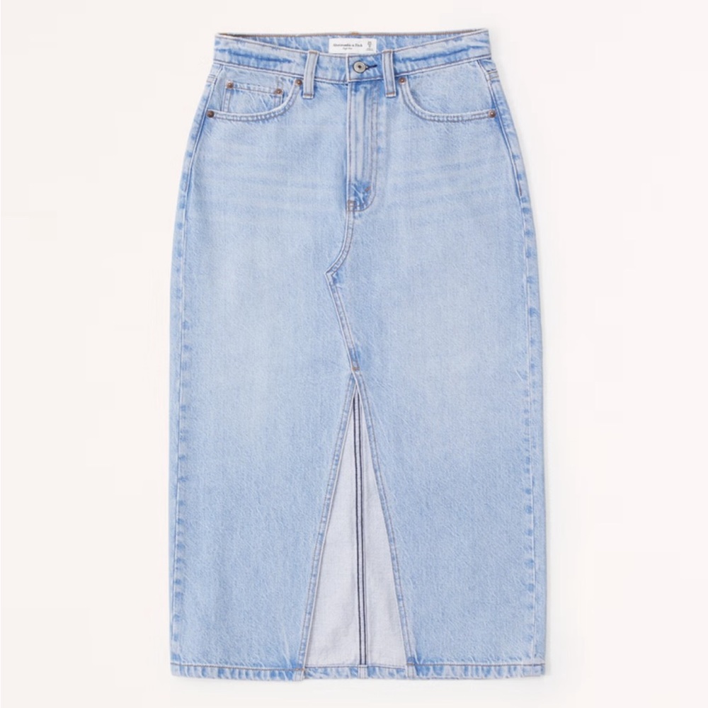 NWT Abercrombie & Fitch Light Wash MIDI Denim Skirt Size 26/2 petite - Picture 5 of 9